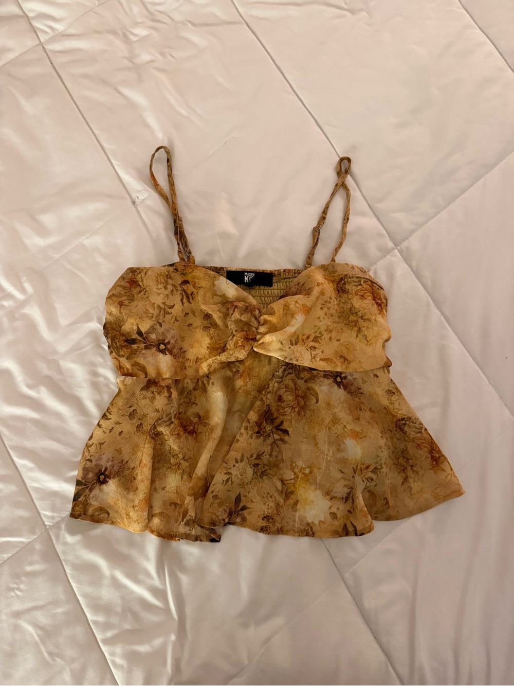 Floral Tie-Front Cami Top in Gold Brown